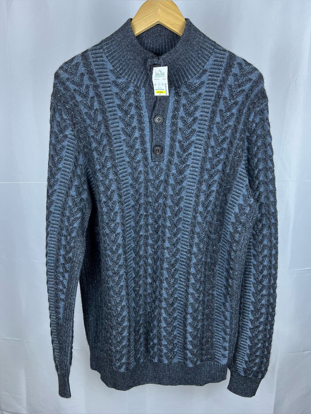 Forte Cashmere 1/4 Button Sweater Mens Blue Large Knit
